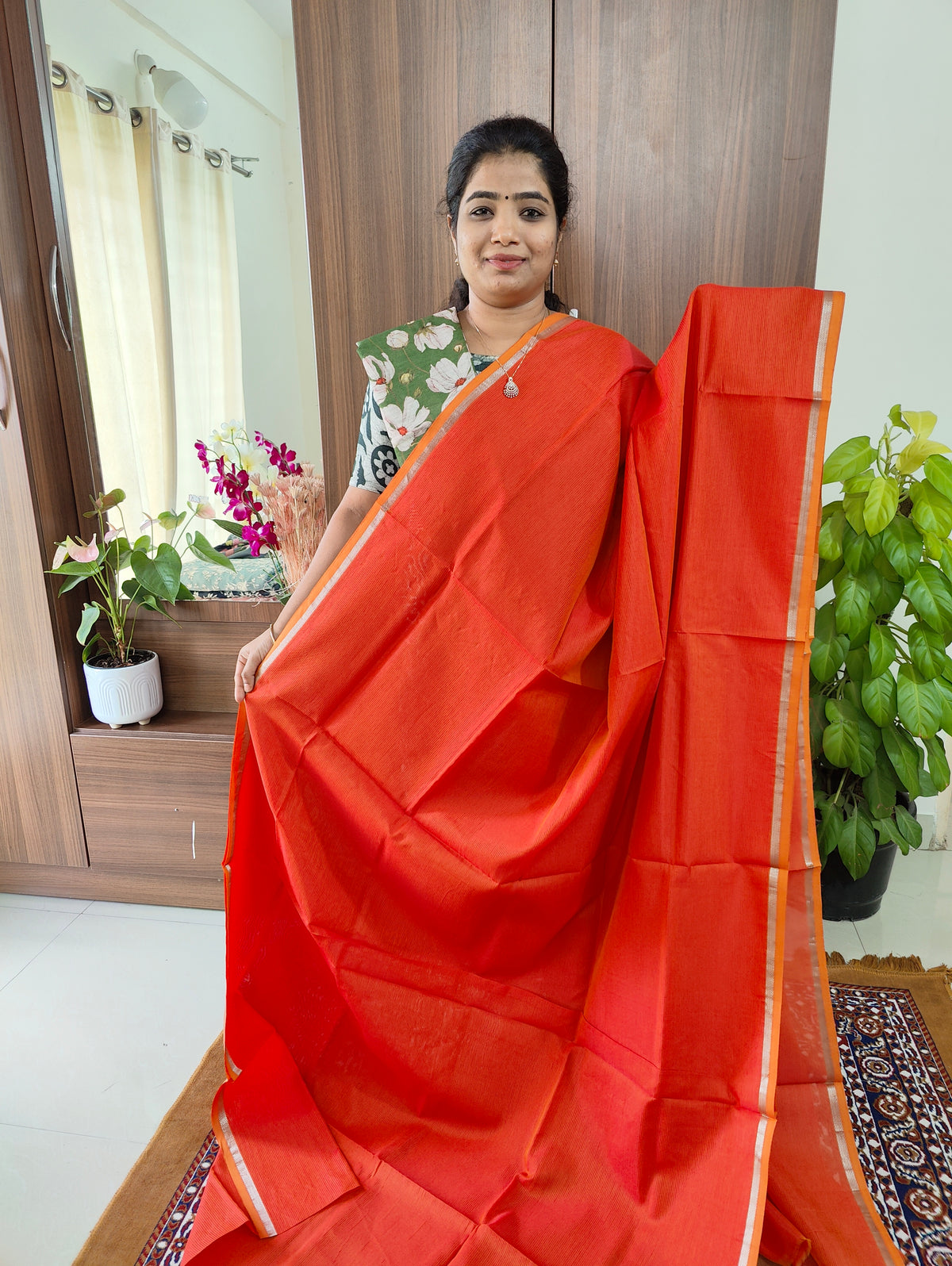 Mangalagiri Silk Cotton - Reddish Orange