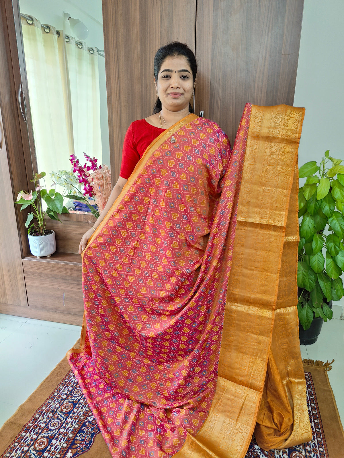 Soft Patola Sarees with Kanjivaram Border - Pastel Pink