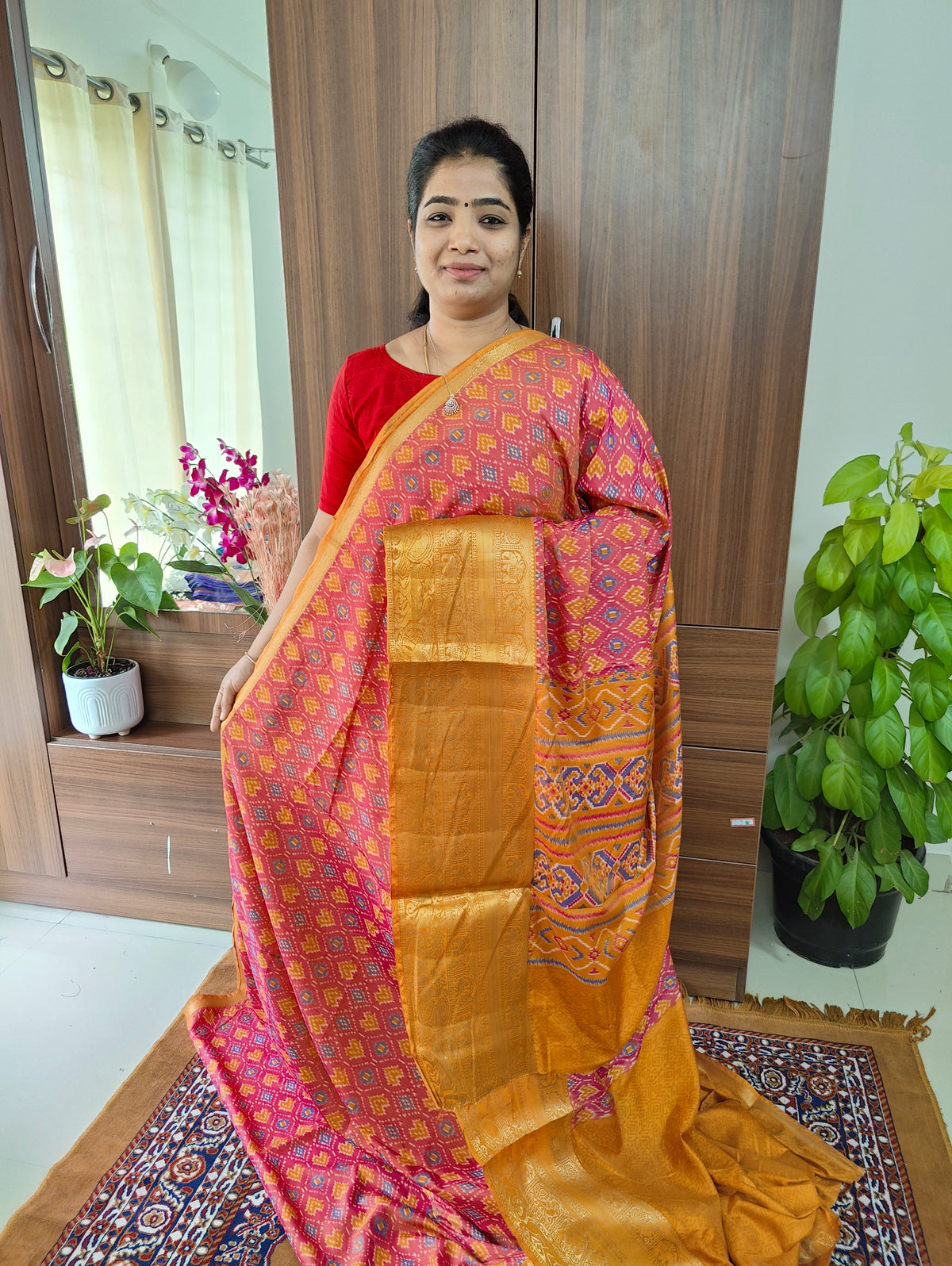 Soft Patola Sarees with Kanjivaram Border - Pastel Pink