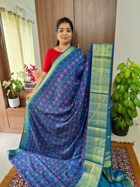 Soft Patola Sarees with Kanjivaram Border - Dark Blue