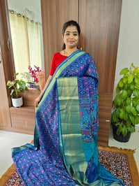 Soft Patola Sarees with Kanjivaram Border - Dark Blue