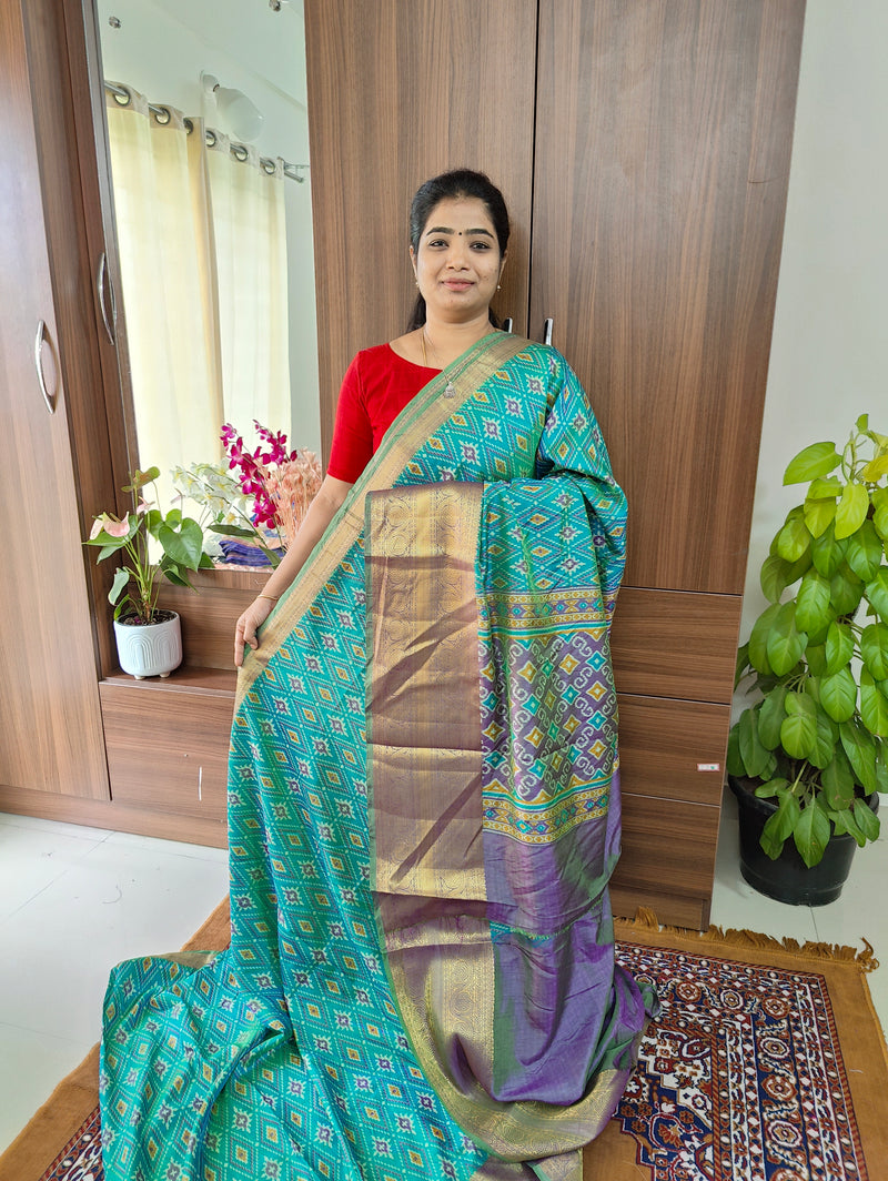 Soft Patola Sarees with Kanjivaram Border - Sea Green