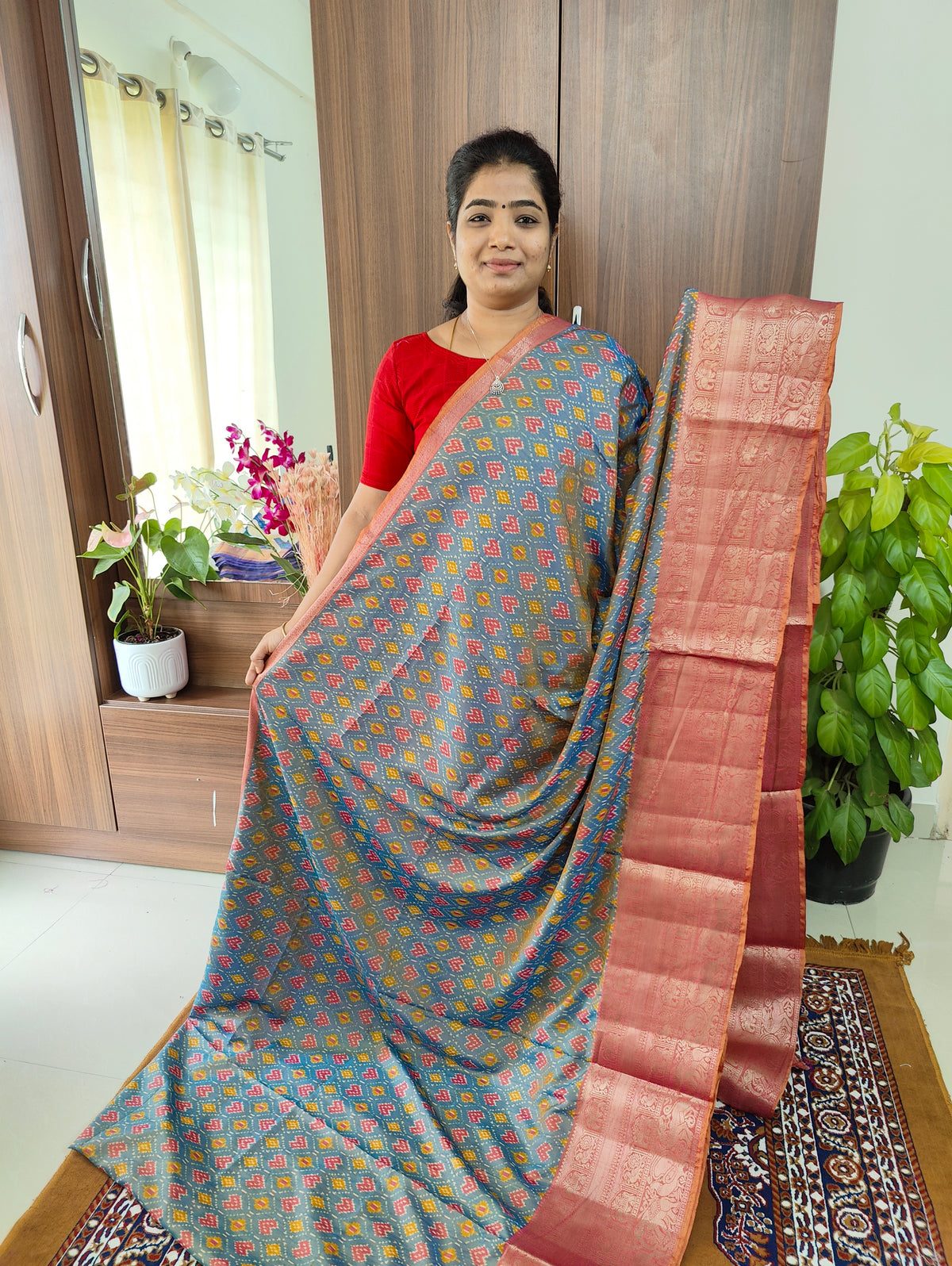 Soft Patola Sarees with Kanjivaram Border - Pastel Blue