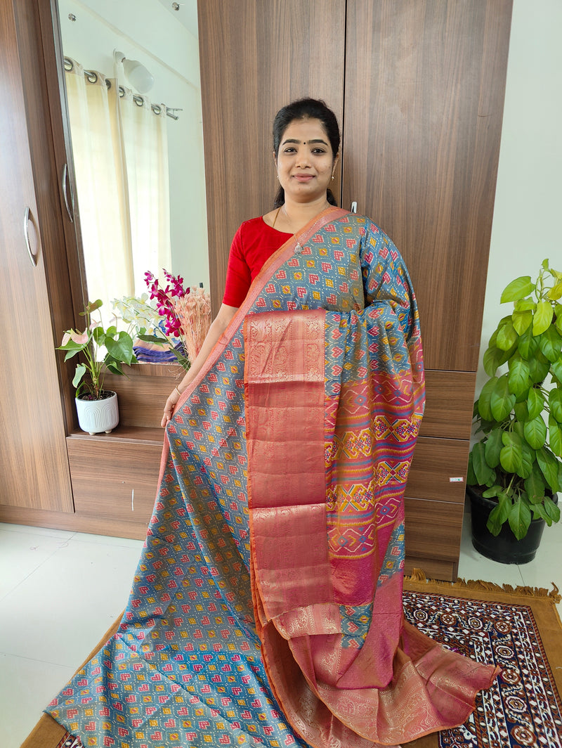 Soft Patola Sarees with Kanjivaram Border - Pastel Blue