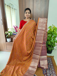 Soft Patola Sarees with Kanjivaram Border - Rust Orange