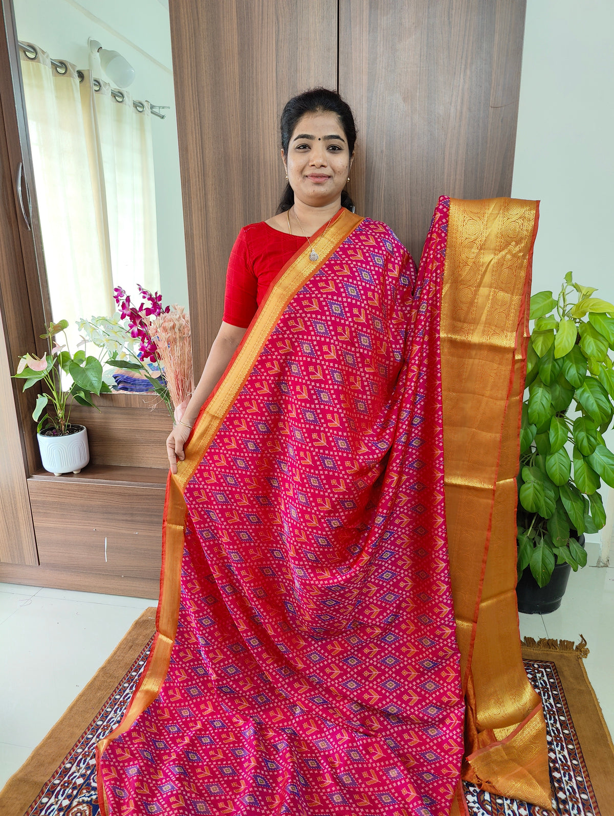 Soft Patola Sarees with Kanjivaram Border - Pink