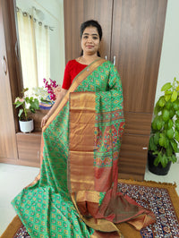 Soft Patola Sarees with Kanjivaram Border - Green