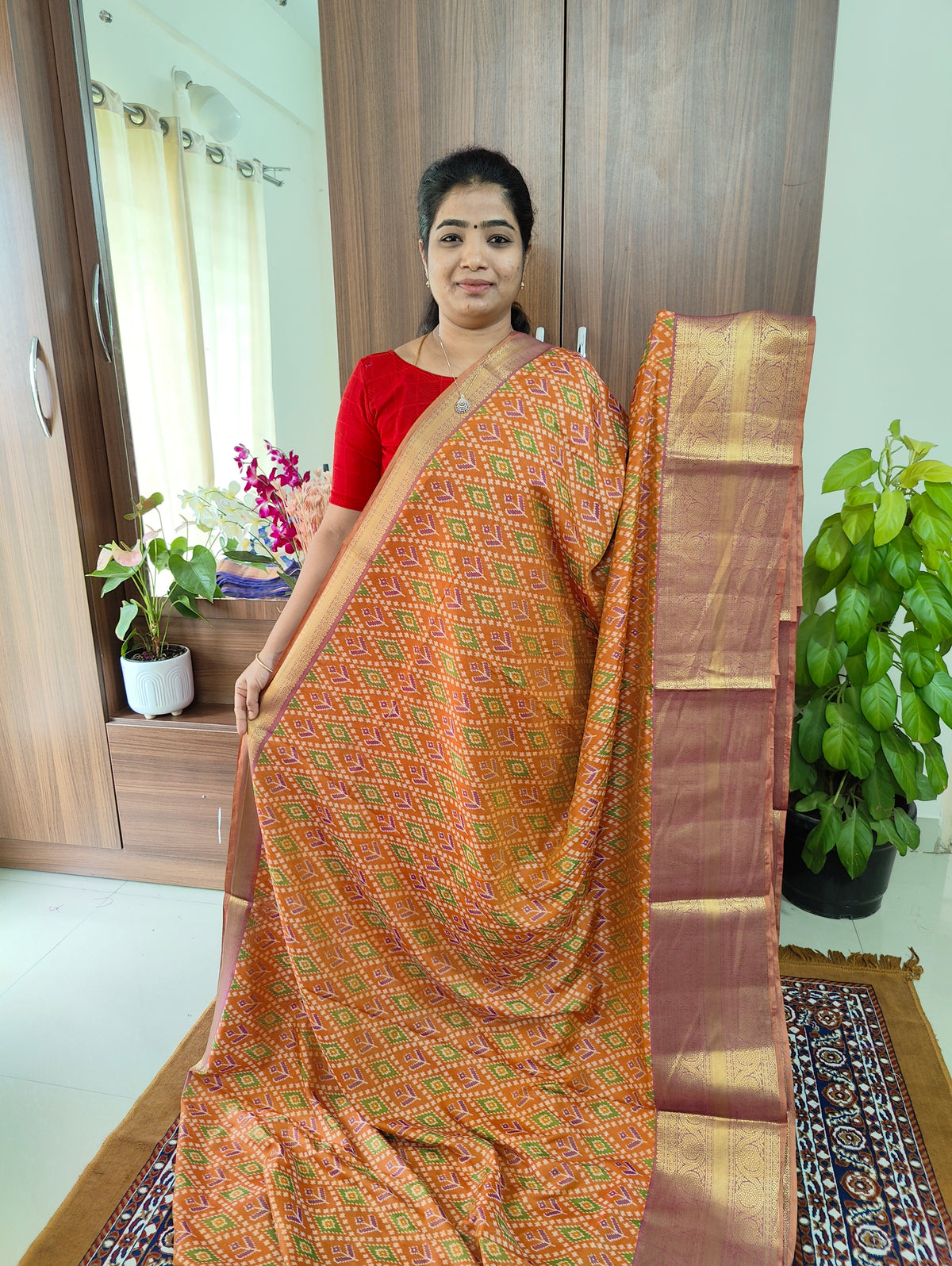 Soft Patola Sarees with Kanjivaram Border - Orange