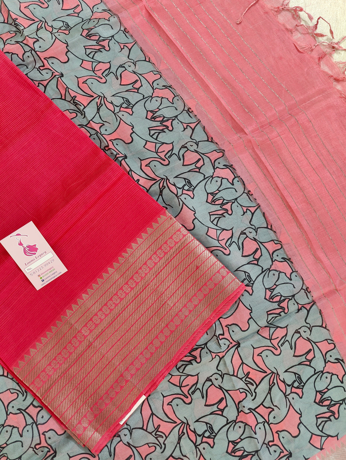 Mangalagiri Pattu Unstitched Suit - Pink