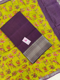 Mangalagiri Pattu Unstitched Suit - Dark Purple