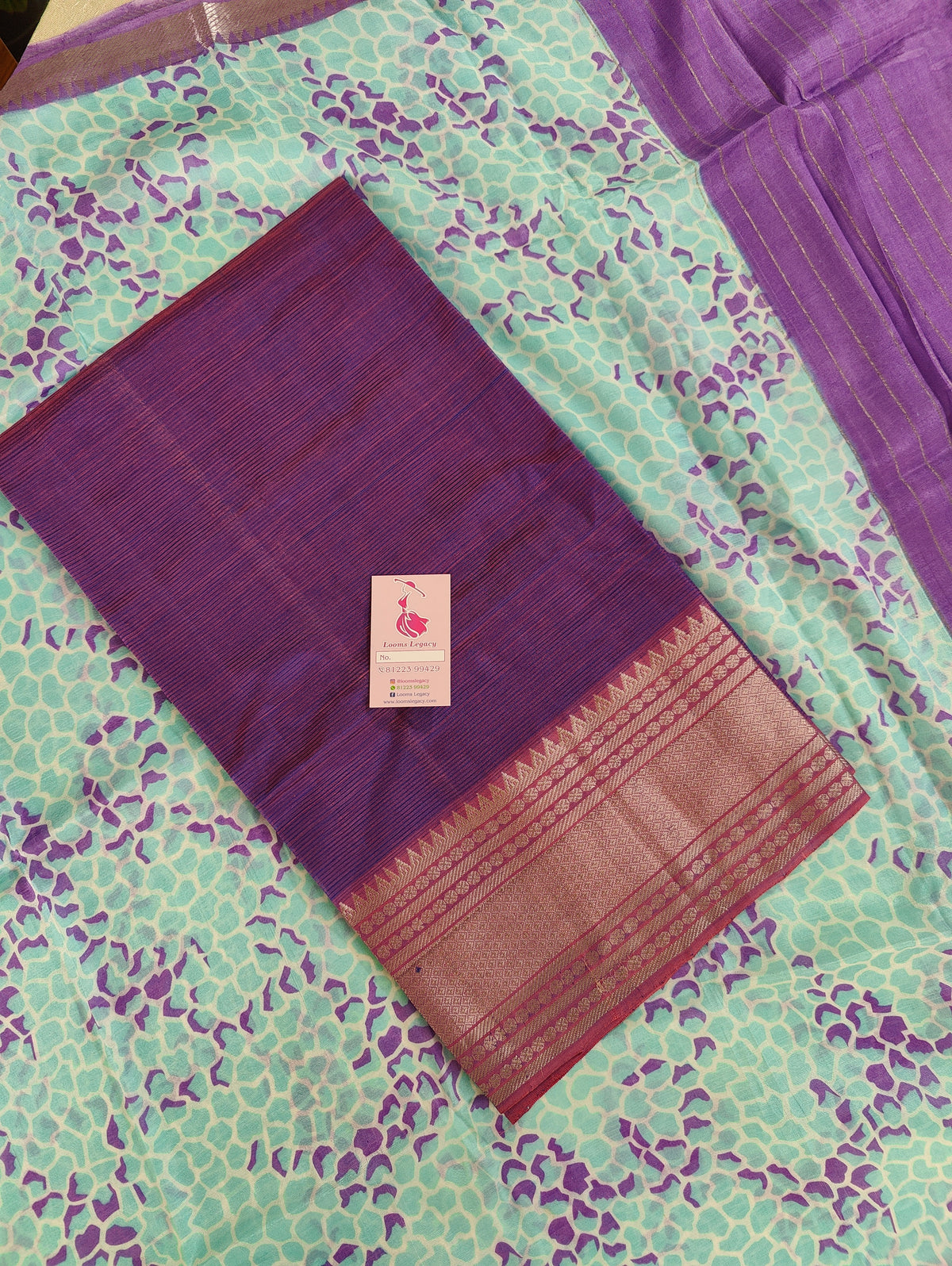 Mangalagiri Pattu Unstitched Suit - Purple with Pink