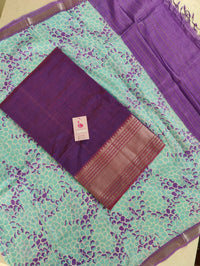 Mangalagiri Pattu Unstitched Suit - Purple with Pink