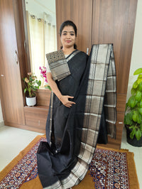 Handwoven Mangalagiri Pattu Saree with Mix and Match Tussar Blouse - Black