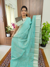 Handwoven Mangalagiri Pattu Saree with Mix and Match Tussar Blouse- Pastel Sea Green