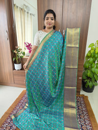 Soft Patola Saree with Kanjivaram Zari Woven Border - Dual Shade Green cum Blue