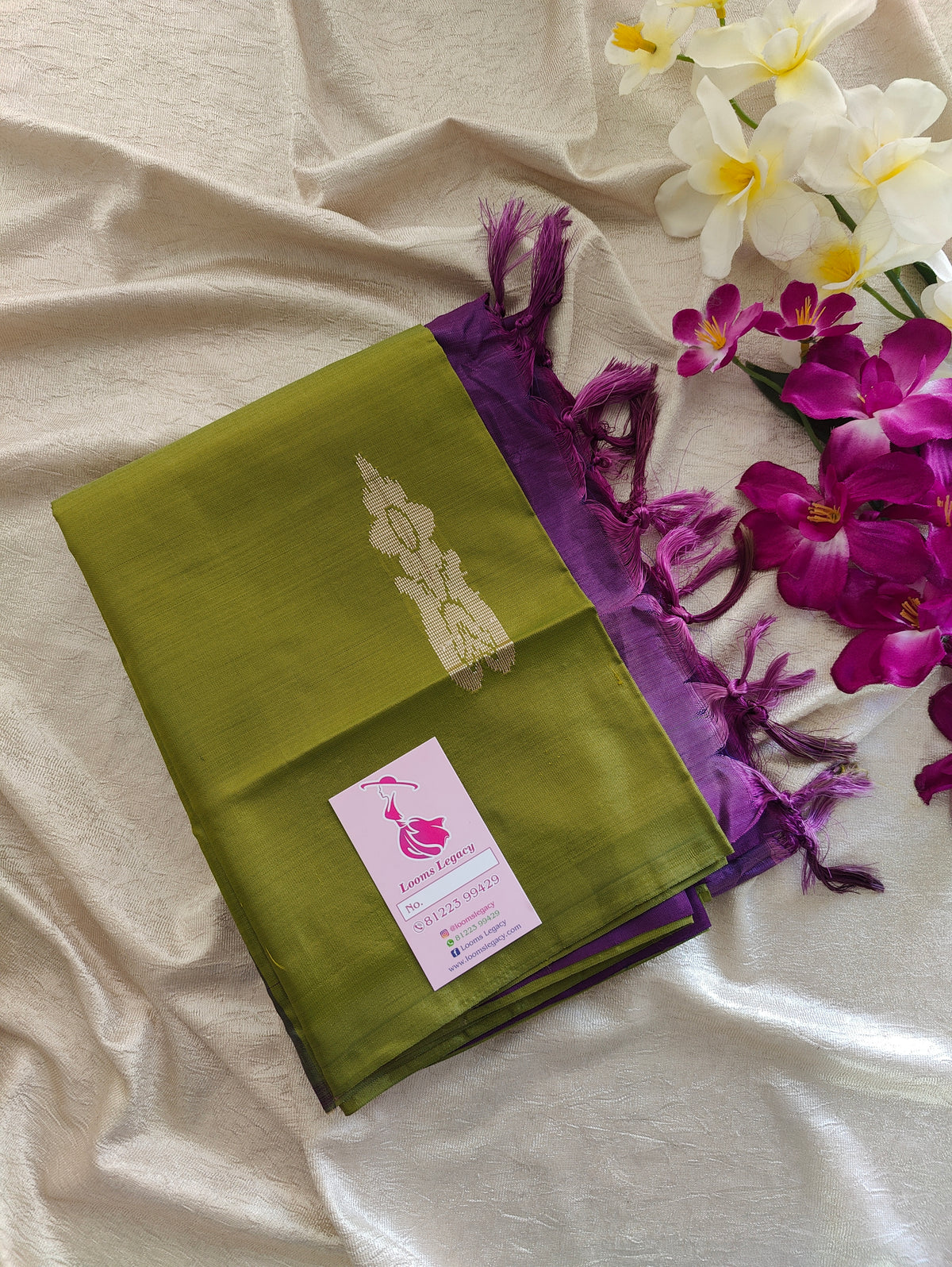 Green with Purple Pallu Handwoven Chinnalampattu Saree