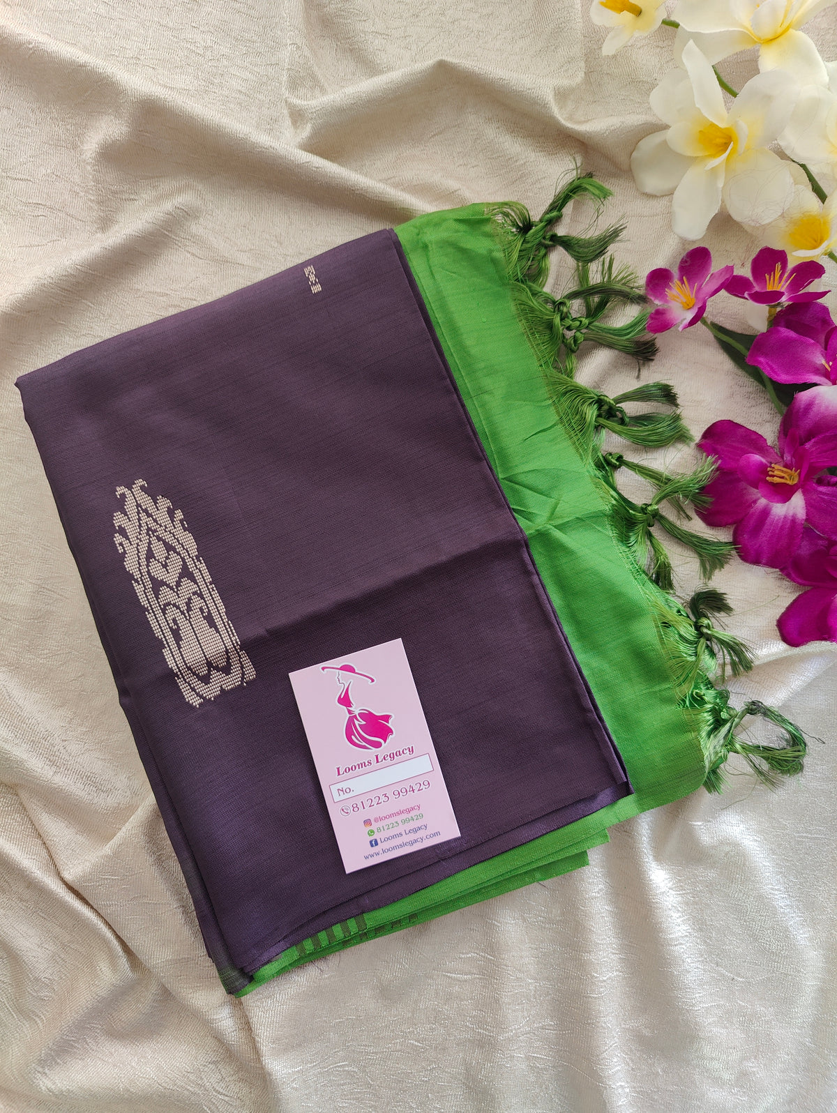 Dark Purple with Green Pallu Handwoven Chinnalampattu Saree