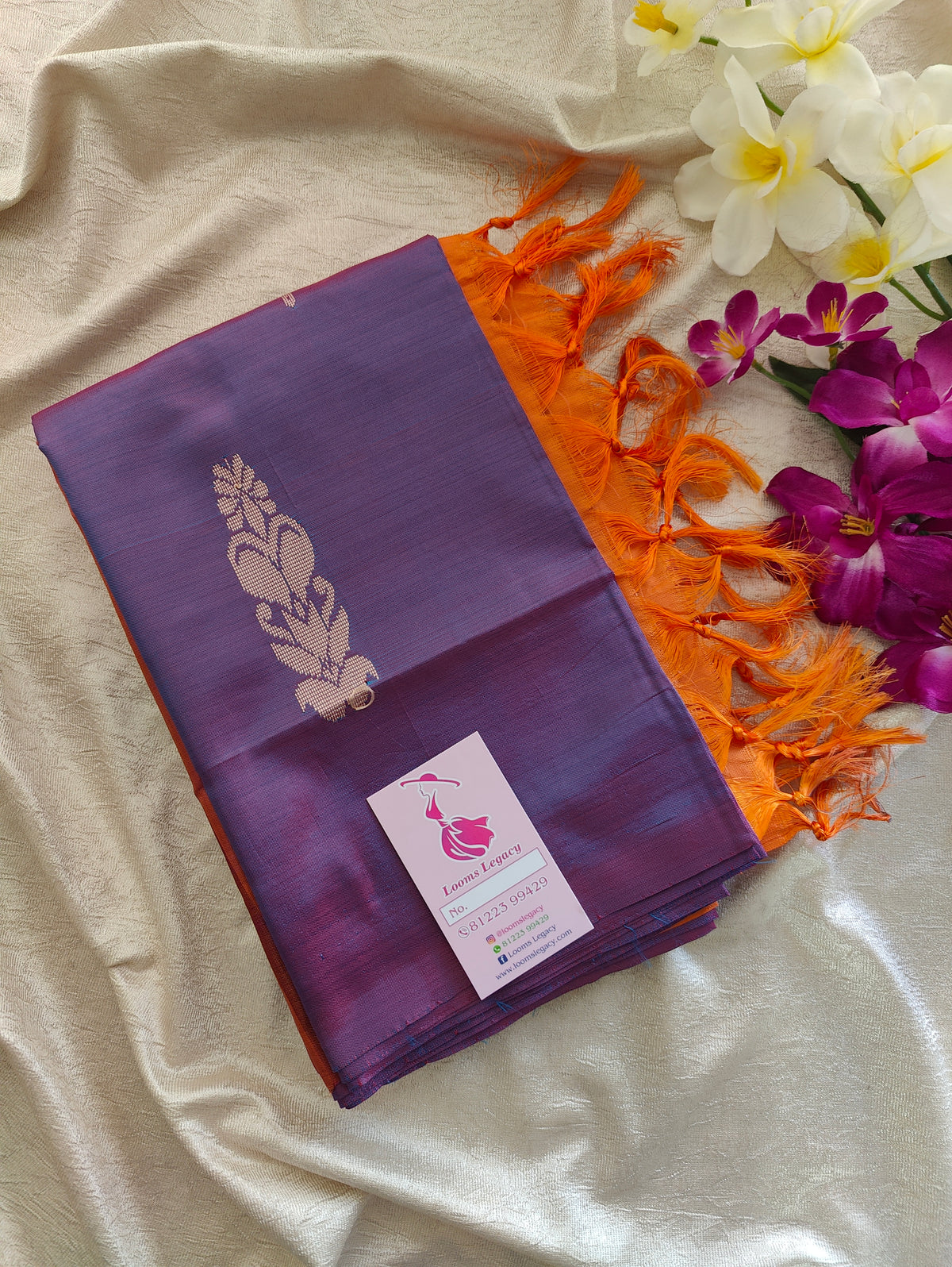 Dual Shade Purple cum Pink with Orange Pallu Handwoven Chinnalampattu Saree