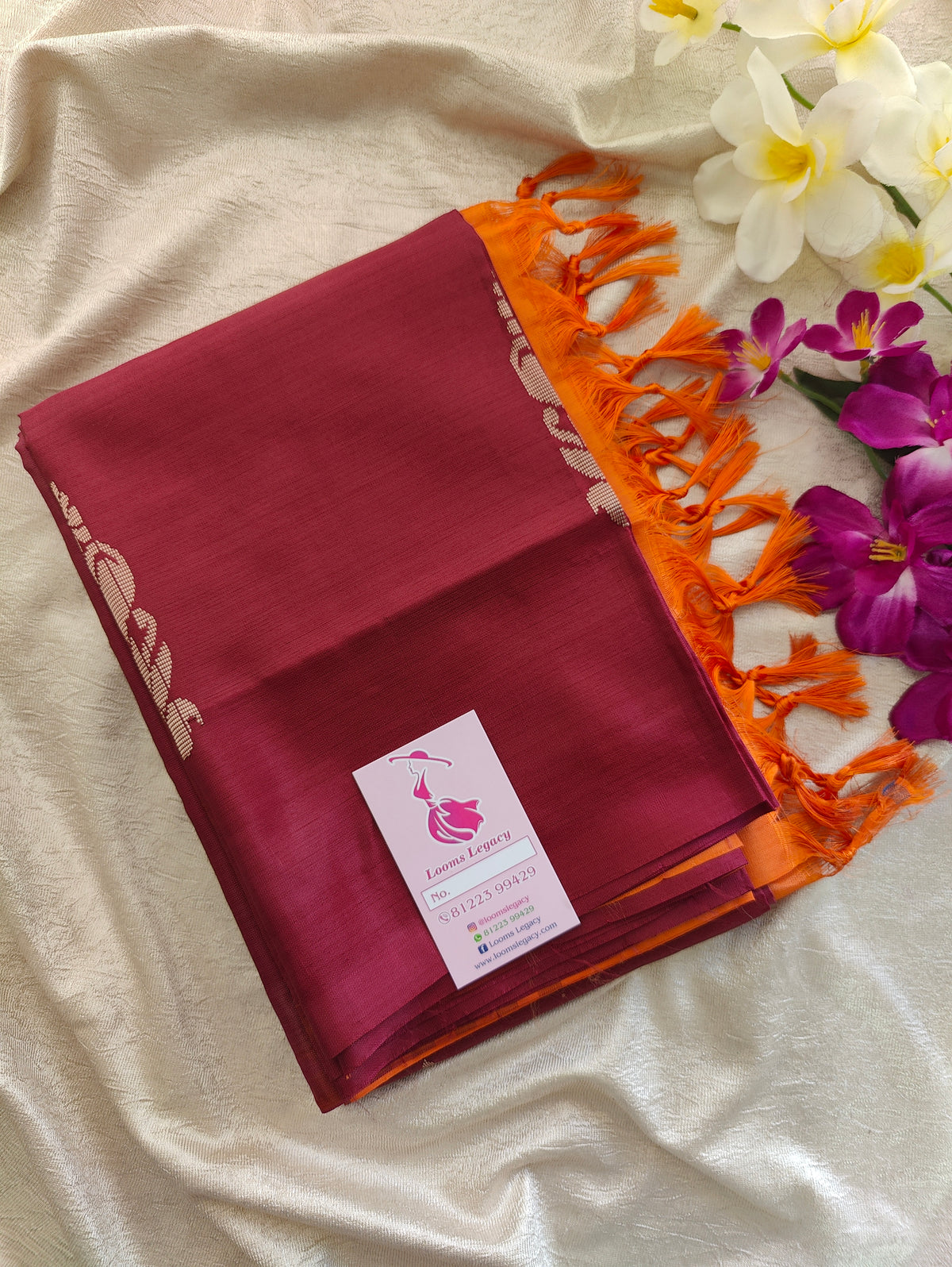 Maroon with Orange Pallu Handwoven Chinnalampattu Saree