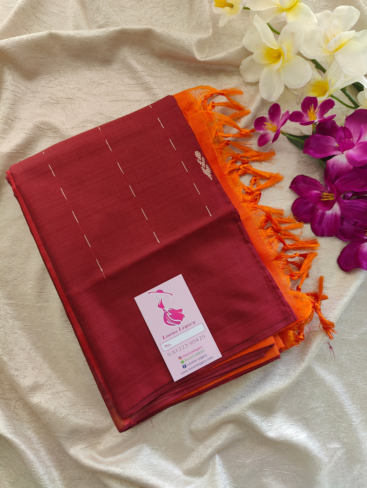 Maroon with Dark Orange Pallu Handwoven Chinnalampattu Saree