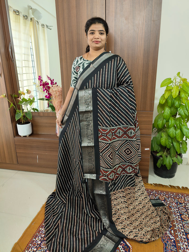 Semi Tussar Georgette with Zari Woven Saree Border - Black