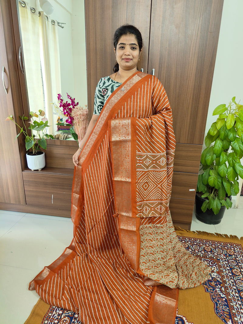 Semi Tussar Georgette with Zari Woven Saree Border - Rust Orange