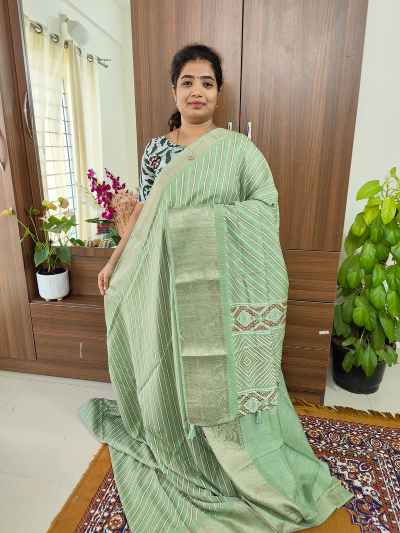 Semi Tussar Georgette with Zari Woven Saree Border - Pastel Green