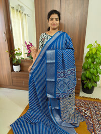 Semi Tussar Georgette with Zari Woven Saree Border - Peacock Blue