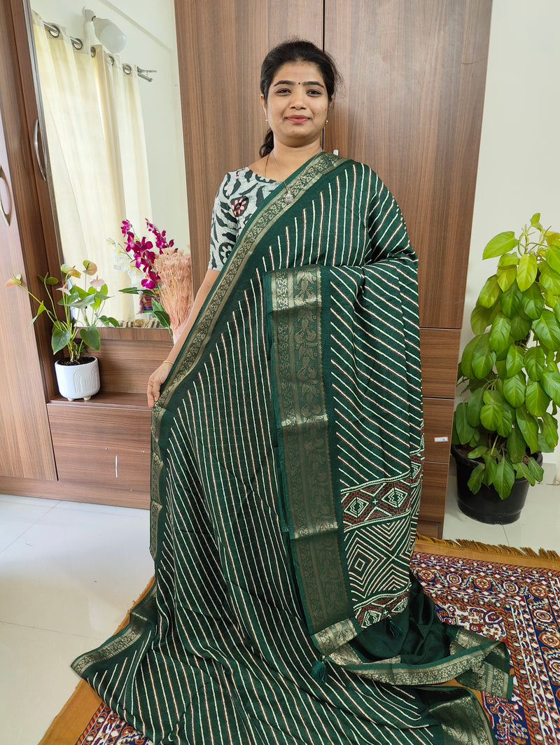 Semi Tussar Georgette with Zari Woven Saree Border -  Bottle Green