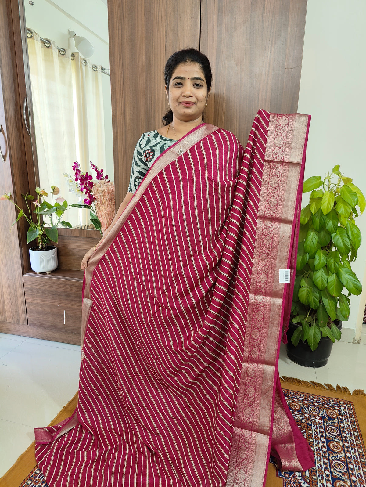 Semi Tussar Georgette with Zari Woven Saree Border -  Dark Pink