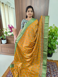 Soft Patola Saree with Zari Woven Border - Pastel Mustard Yellow with Green