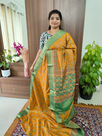 Soft Patola Saree with Zari Woven Border - Pastel Mustard Yellow with Green