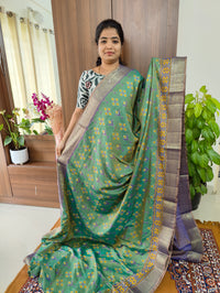 Soft Patola Saree with Zari Woven Border - Pastel Green with Violet Pink