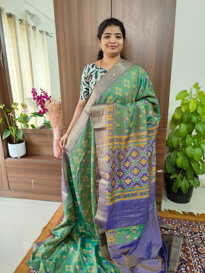 Soft Patola Saree with Zari Woven Border - Pastel Green with Violet Pink