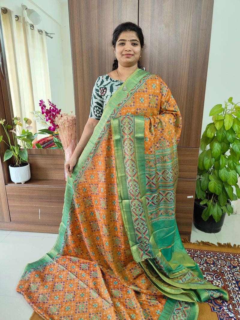 Soft Patola Saree with Zari Woven Long Border - Mustard Yellow