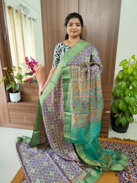 Soft Patola Saree with Zari Woven Border - Pastel Violet with Green