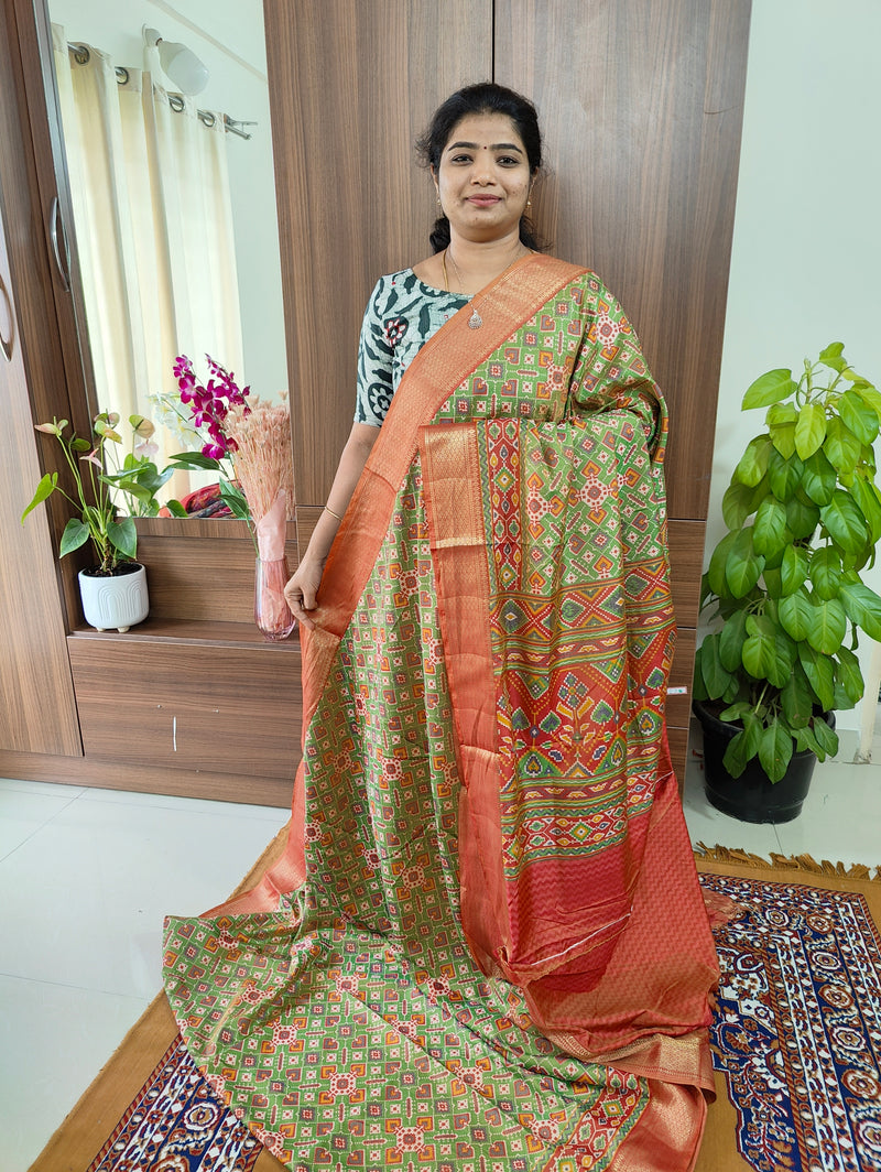 Soft Patola Saree with Zari Woven Border - Pastel Green with Maroon