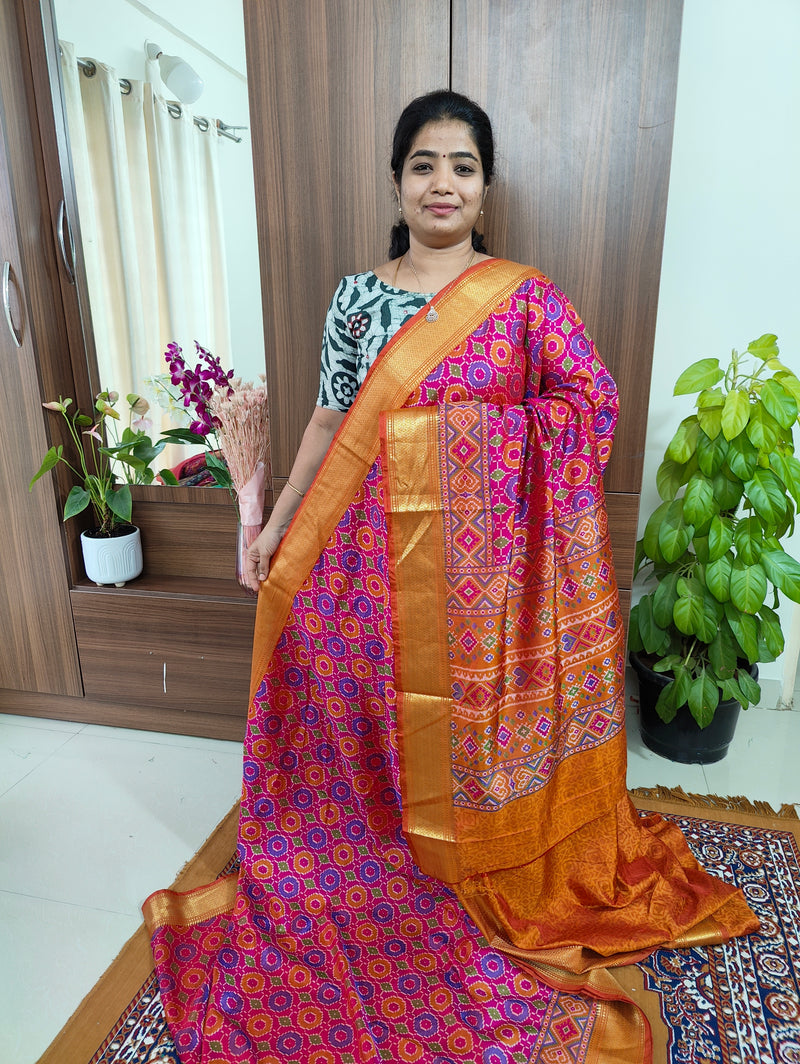 Soft Patola Saree with Zari Woven Border - Pink