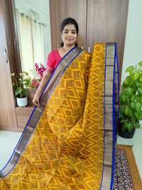 Yellow with Navy Blue Pochampally Ikkat Silk Cotton (SICO Pattu)