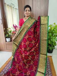 Magenta with Bottoe Green Pochampally Ikkat Silk Cotton (SICO Pattu)