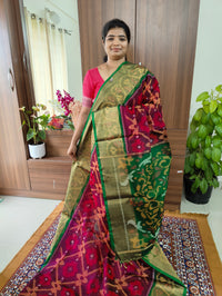 Magenta with Bottoe Green Pochampally Ikkat Silk Cotton (SICO Pattu)