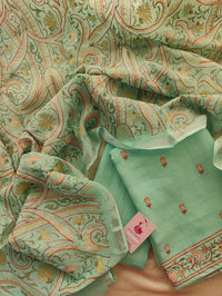 Sea Green Unstitched Pure Linen Salwar Suit