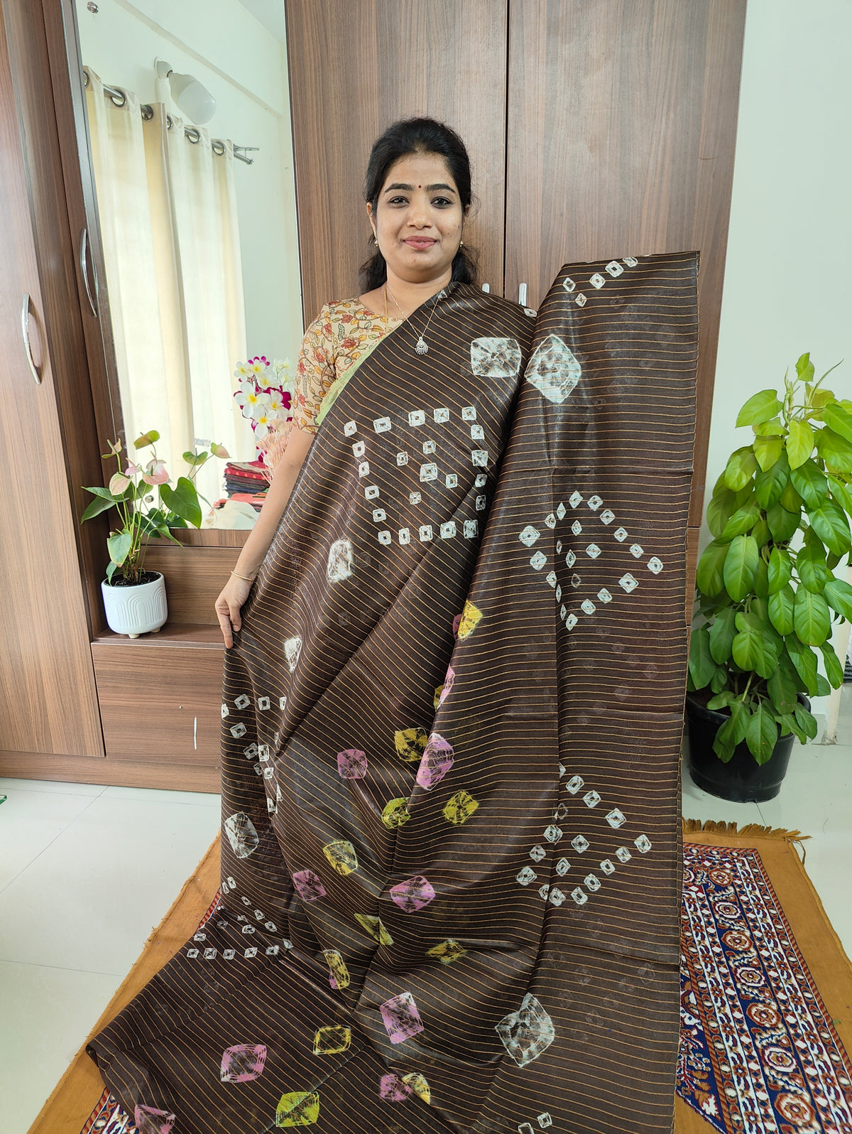 Bhagalpuri Silk Viscous with Sequence Weaving Pallu - Brown with Pink