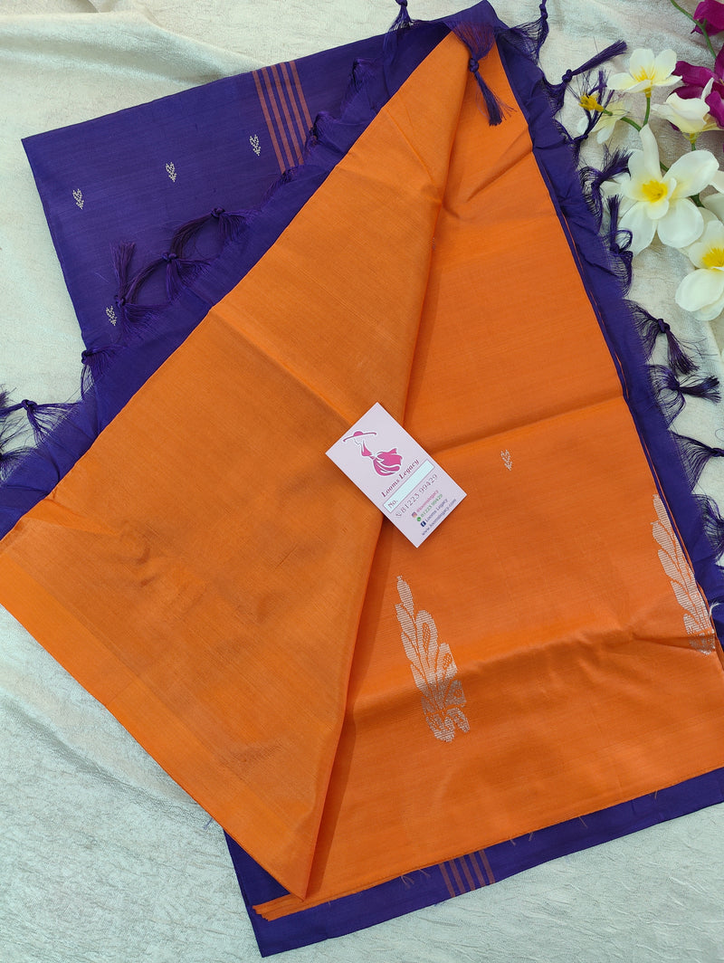 Orange with Violet Pallu Handwoven Chinnalampattu Saree