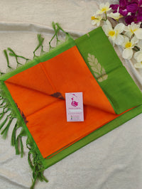 Orange with Green Pallu Handwoven Chinnalampattu Saree