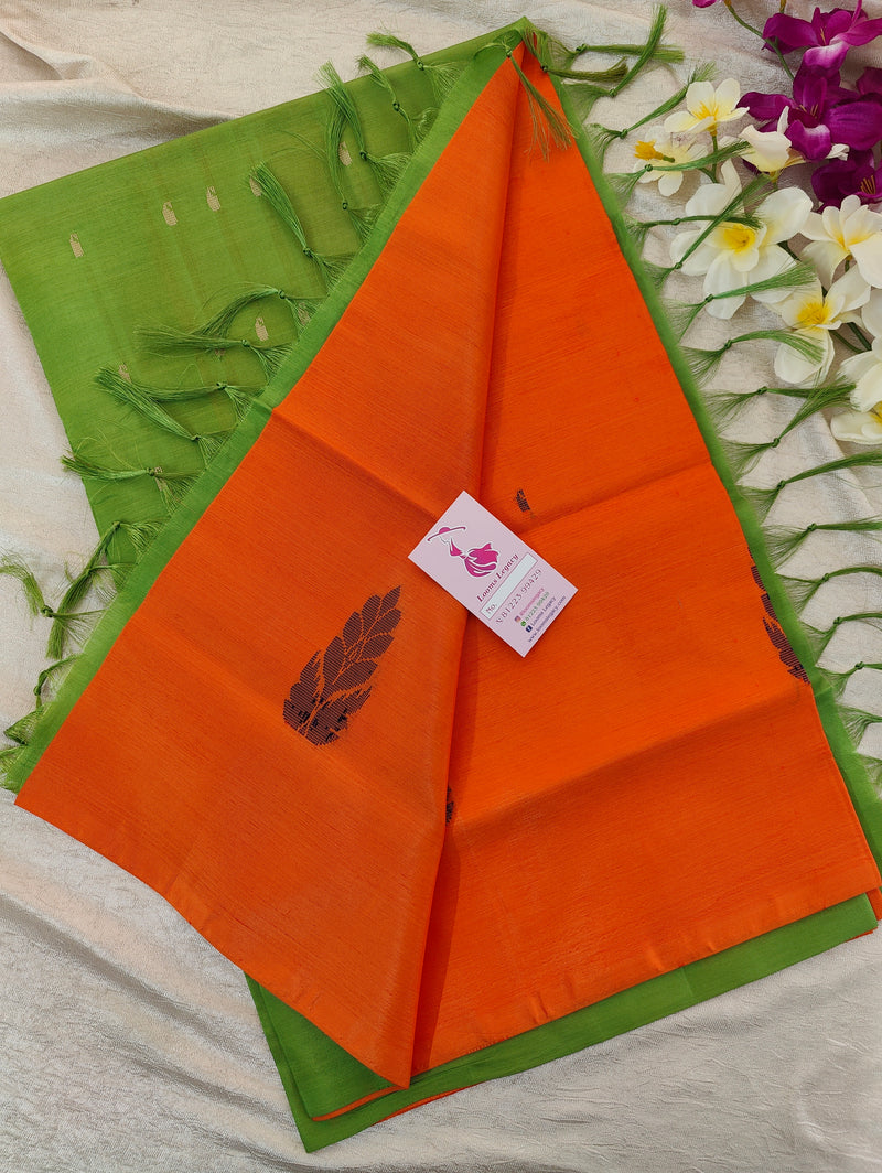 Orange with Green Pallu Handwoven Chinnalampattu Saree