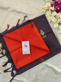 Dark Orange with Dark Purple Pallu Handwoven Chinnalampattu Saree