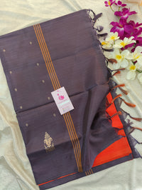 Dark Orange with Dark Purple Pallu Handwoven Chinnalampattu Saree