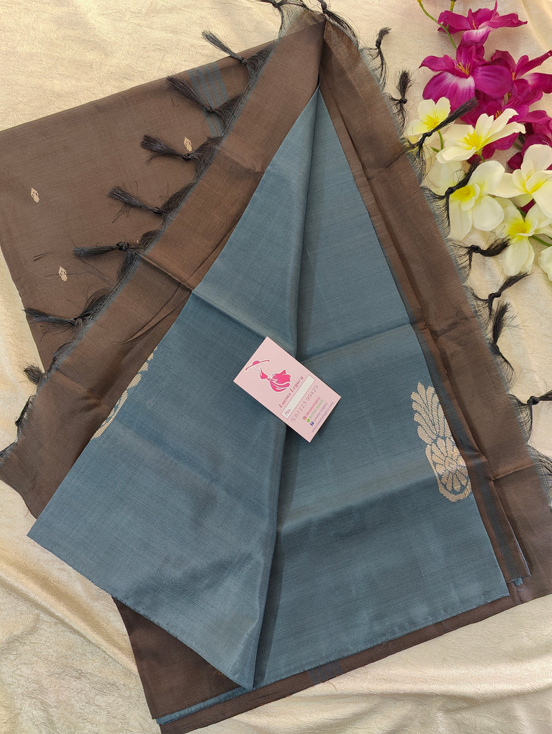 Grey with Brown Pallu Handwoven Chinnalampattu Saree