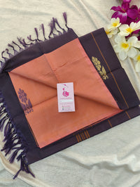 Peachish Pink with Dark Purple Pallu Handwoven Chinnalampattu Saree